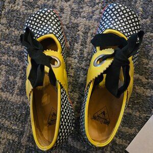 John Fluevog Adele. Size 7.5 EUC. $135. Black, White, Yellow, Red